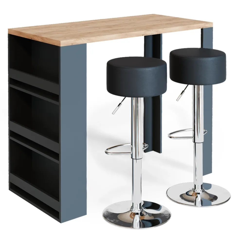 Bartisch-Set Eiche 57 x 117 cm mit 2 Barhockern Vicco