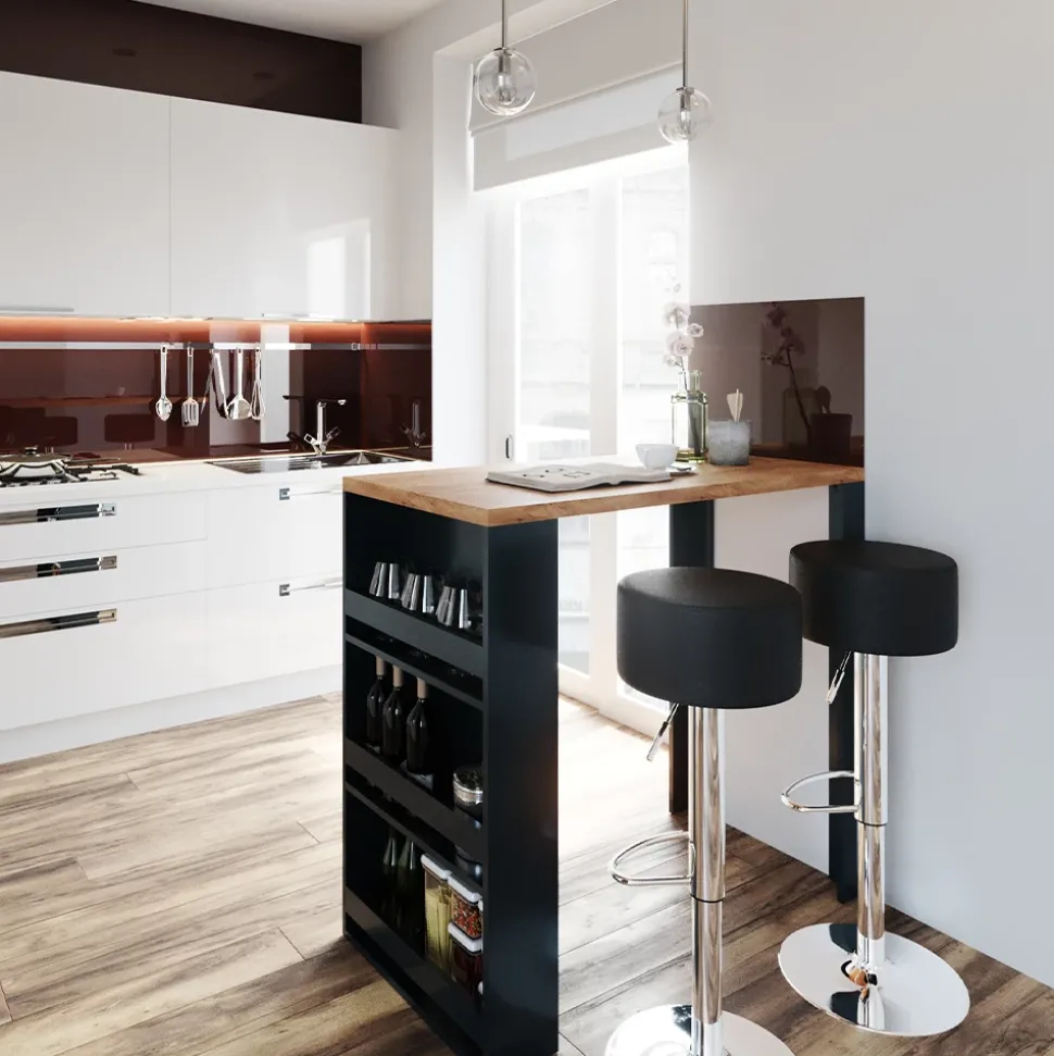 Bartisch-Set Eiche 57 x 117 cm mit 2 Barhockern Vicco