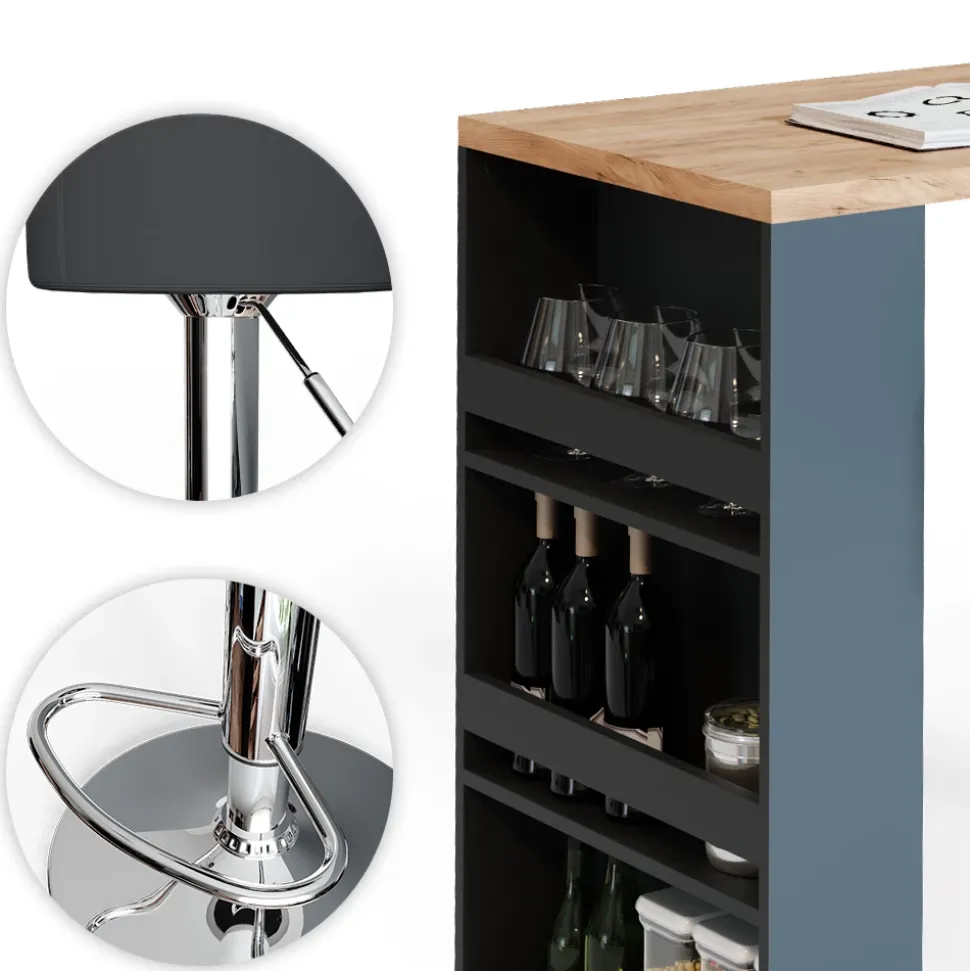 Bartisch-Set Eiche 57 x 117 cm mit 2 Barhockern Vicco