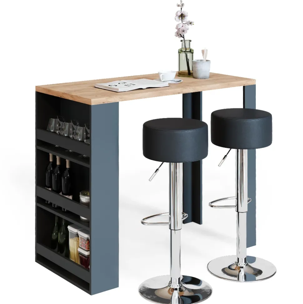 Bartisch-Set Eiche 57 x 117 cm mit 2 Barhockern Vicco