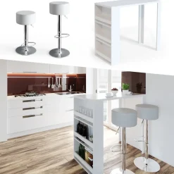 Bartisch-Set Weiß 57 x 117 cm mit 2 Barhockern Vicco