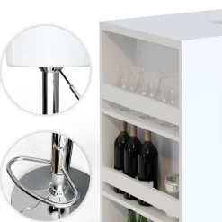 Bartisch-Set Weiß 57 x 117 cm mit 2 Barhockern Vicco