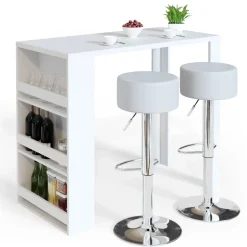 Bartisch-Set Weiß 57 x 117 cm mit 2 Barhockern Vicco