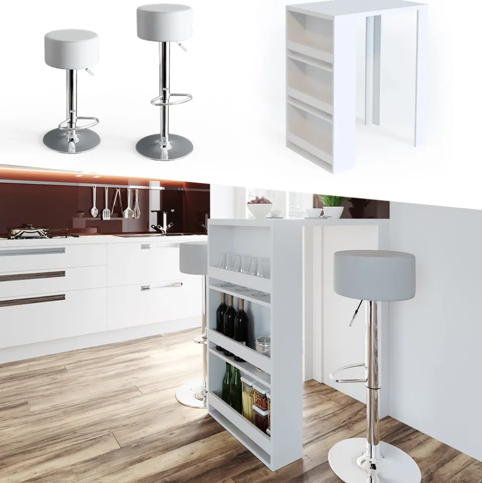 Bartisch-Set Weiß 57 x 80 cm mit 2 Barhockern Vicco