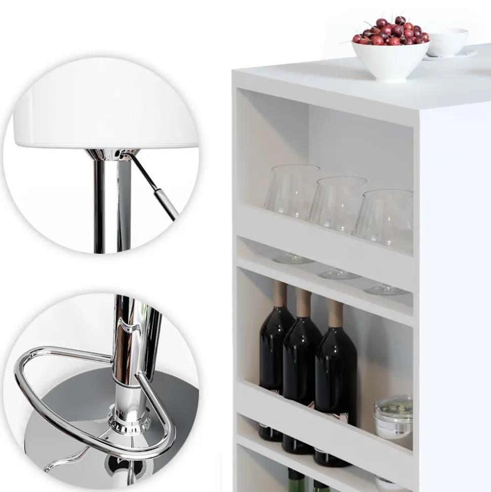 Bartisch-Set Weiß 57 x 80 cm mit 2 Barhockern Vicco