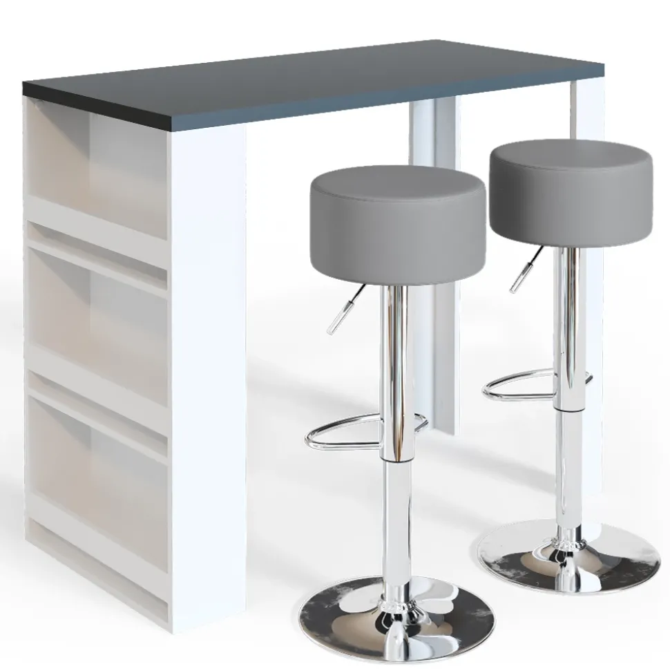 Bartisch-Set Weiß/Grau 57 x 117 cm mit 2 Barhockern Vicco
