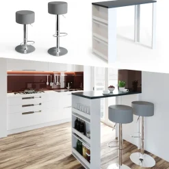 Bartisch-Set Weiß/Grau 57 x 117 cm mit 2 Barhockern Vicco