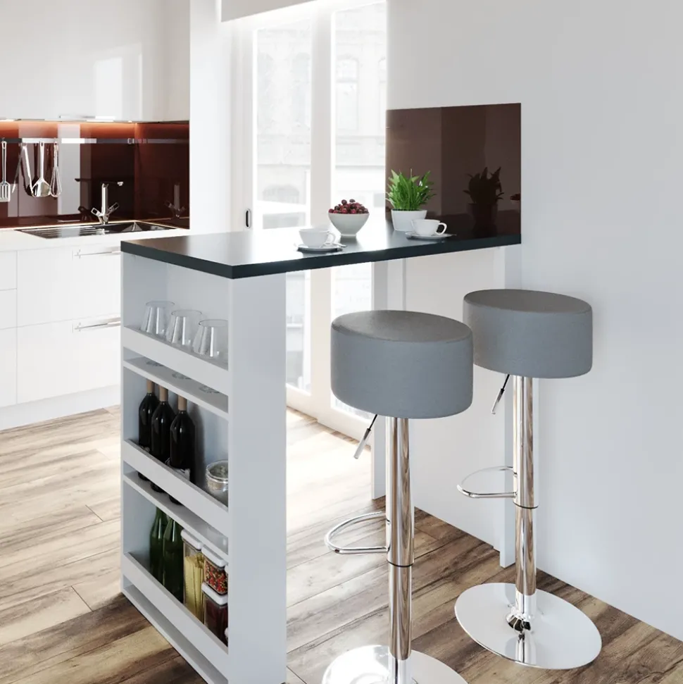 Bartisch-Set Weiß/Grau 57 x 117 cm mit 2 Barhockern Vicco