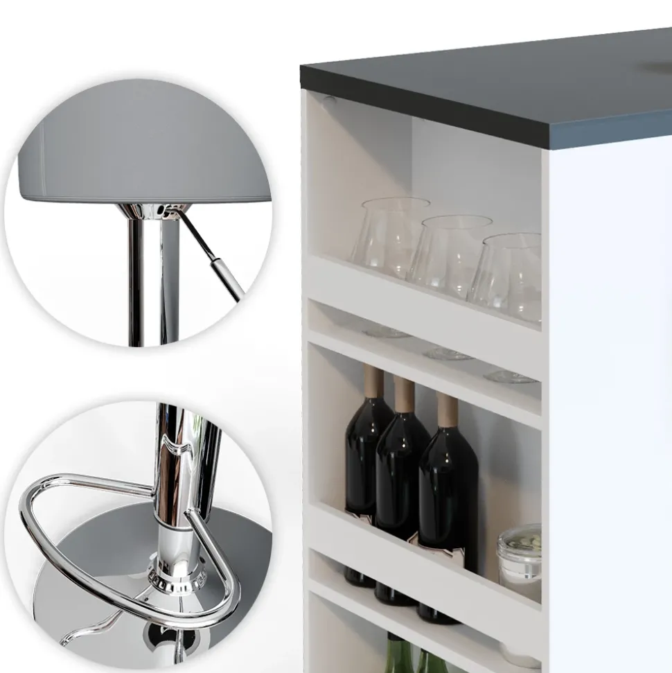 Bartisch-Set Weiß/Grau 57 x 117 cm mit 2 Barhockern Vicco