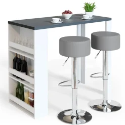 Bartisch-Set Weiß/Grau 57 x 117 cm mit 2 Barhockern Vicco