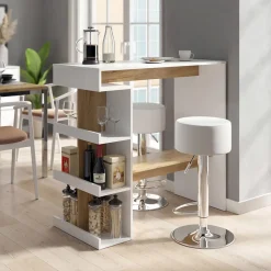 Bartisch-Set Dana Weiß/Goldkraft Eiche 108 x 50 cm mit 2 Barhockern Vicco