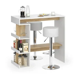 Bartisch-Set Dana Weiß/Goldkraft Eiche 108 x 50 cm mit 2 Barhockern Vicco