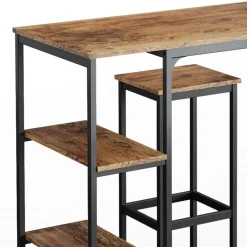 Bartisch-Set Fyrk Antikholz 120 x 50 cm mit Regalen und 2 Barhockern Vicco