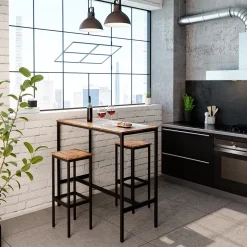 Bartisch-Set Fyrk Antikholz 120 x 50 cm mit 2 Barhockern Vicco