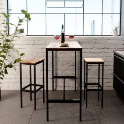 Bartisch-Set Fyrk Antikholz 120 x 50 cm mit 2 Barhockern Vicco