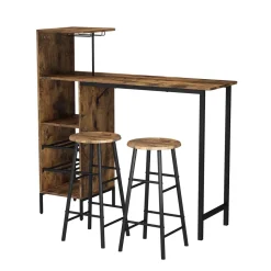 Bartisch-Set Fyrk Schwarz/Eiche rustikal 121.5 x 40 cm mit 2 Hocker Vicco