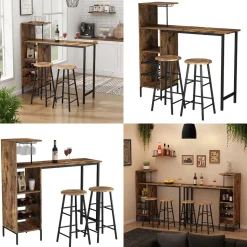 Bartisch-Set Fyrk Schwarz/Eiche rustikal 121.5 x 40 cm mit 2 Hocker Vicco