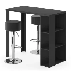 Bartisch-Set Noel Schwarz 120 x 60 cm mit 2 Barhockern Vicco