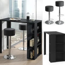 Bartisch-Set Noel Schwarz 120 x 60 cm mit 2 Barhockern Vicco