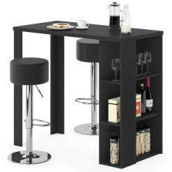 Bartisch-Set Noel Schwarz 120 x 60 cm mit 2 Barhockern Vicco