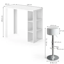 Bartisch-Set Noel Weiß 120 x 60 cm mit 2 Barhockern Vicco