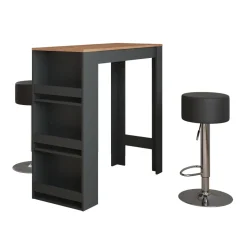 Bartisch-Set Repose Anthrazit/Goldkraft Eiche 45 x 110 cm mit 2 Barhockern Vicco