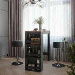 Bartisch-Set Repose Anthrazit/Goldkraft Eiche 45 x 110 cm mit 2 Barhockern Vicco