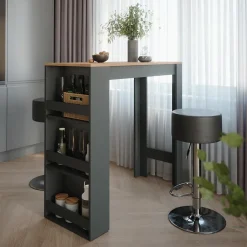 Bartisch-Set Repose Anthrazit/Goldkraft Eiche 45 x 110 cm mit 2 Barhockern Vicco