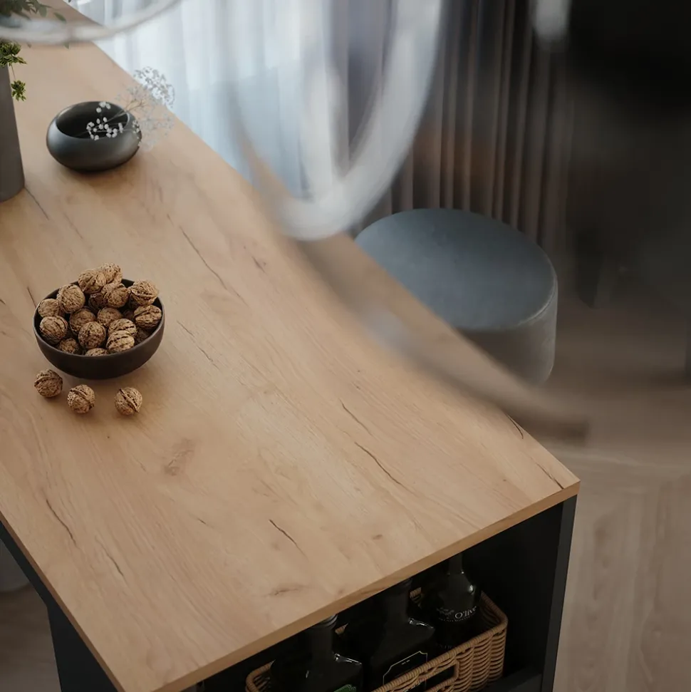 Bartisch-Set Repose Anthrazit/Goldkraft Eiche 45 x 110 cm mit 2 Barhockern Vicco