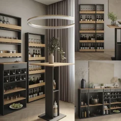 Bartisch-Set Repose Anthrazit/Goldkraft Eiche 45 x 110 cm mit 2 Barhockern Vicco