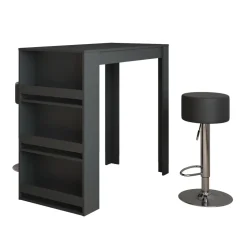 Bartisch-Set Repose Anthrazit 57 x 117 cm mit 2 Barhockern Vicco