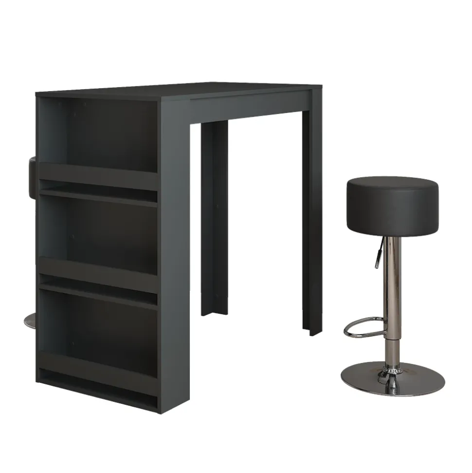 Bartisch-Set Repose Anthrazit 57 x 117 cm mit 2 Barhockern Vicco