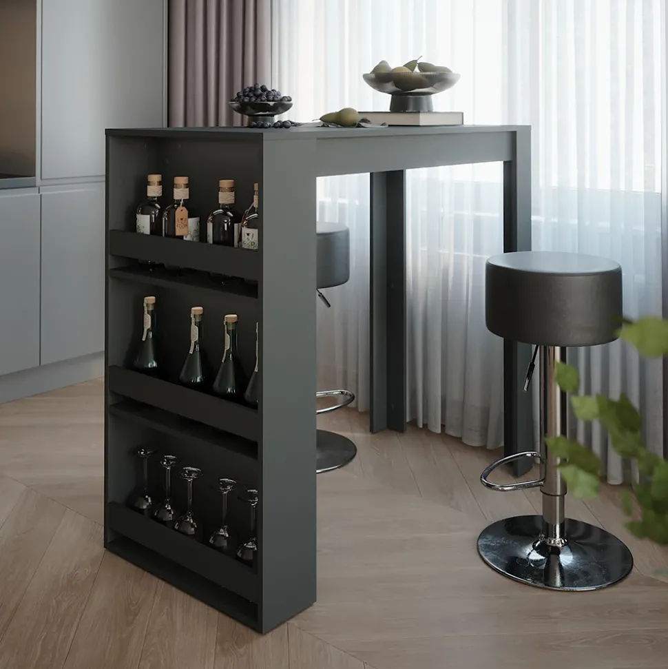 Bartisch-Set Repose Anthrazit 57 x 117 cm mit 2 Barhockern Vicco