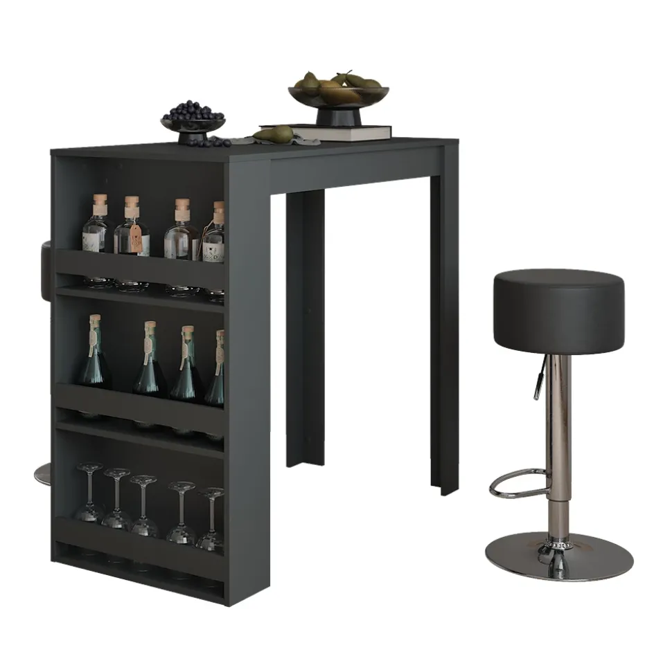 Bartisch-Set Repose Anthrazit 57 x 117 cm mit 2 Barhockern Vicco