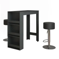 Bartisch-Set Repose Anthrazit 45 x 110 cm mit 2 Barhockern Vicco