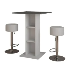 Bartisch-Set Repose Beton/Weiß 75 x 75 cm mit 2 Barhockern Vicco