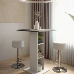 Bartisch-Set Repose Beton/Weiß 75 x 75 cm mit 2 Barhockern Vicco