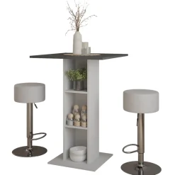 Bartisch-Set Repose Beton/Weiß 75 x 75 cm mit 2 Barhockern Vicco