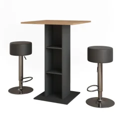 Bartisch-Set Repose Goldkraft Eiche/Anthrazit 75 x 75 cm mit 2 Barhockern Vicco