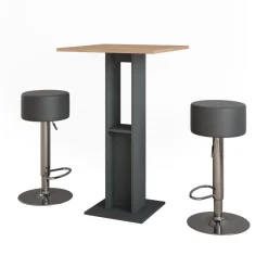 Bartisch-Set Repose Goldkraft Eiche/Anthrazit 65 x 65 cm mit 2 Barhockern Vicco