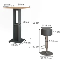 Bartisch-Set Repose Goldkraft Eiche/Anthrazit 65 x 65 cm mit 2 Barhockern Vicco