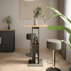 Bartisch-Set Repose Goldkraft Eiche/Anthrazit 65 x 65 cm mit 2 Barhockern Vicco