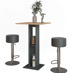 Bartisch-Set Repose Goldkraft Eiche/Anthrazit 65 x 65 cm mit 2 Barhockern Vicco