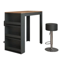 Bartisch-Set Repose Goldkraft Eiche/Anthrazit 57 x 117 cm mit 2 Barhockern Vicco