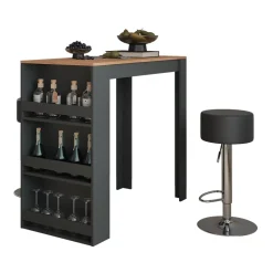 Bartisch-Set Repose Goldkraft Eiche/Anthrazit 57 x 117 cm mit 2 Barhockern Vicco