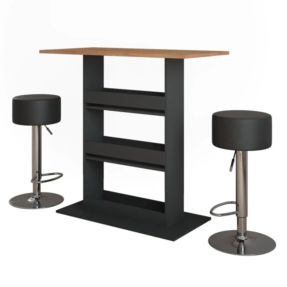 Bartisch-Set Repose Goldkraft Eiche/Anthrazit 110 x 55 cm mit 2 Barhockern Vicco
