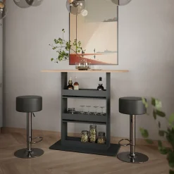 Bartisch-Set Repose Goldkraft Eiche/Anthrazit 110 x 55 cm mit 2 Barhockern Vicco