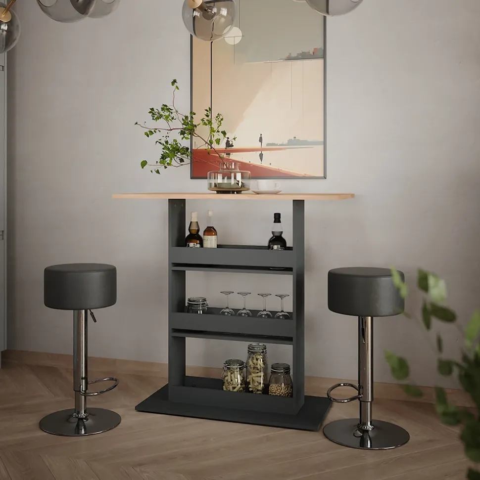 Bartisch-Set Repose Goldkraft Eiche/Anthrazit 110 x 55 cm mit 2 Barhockern Vicco