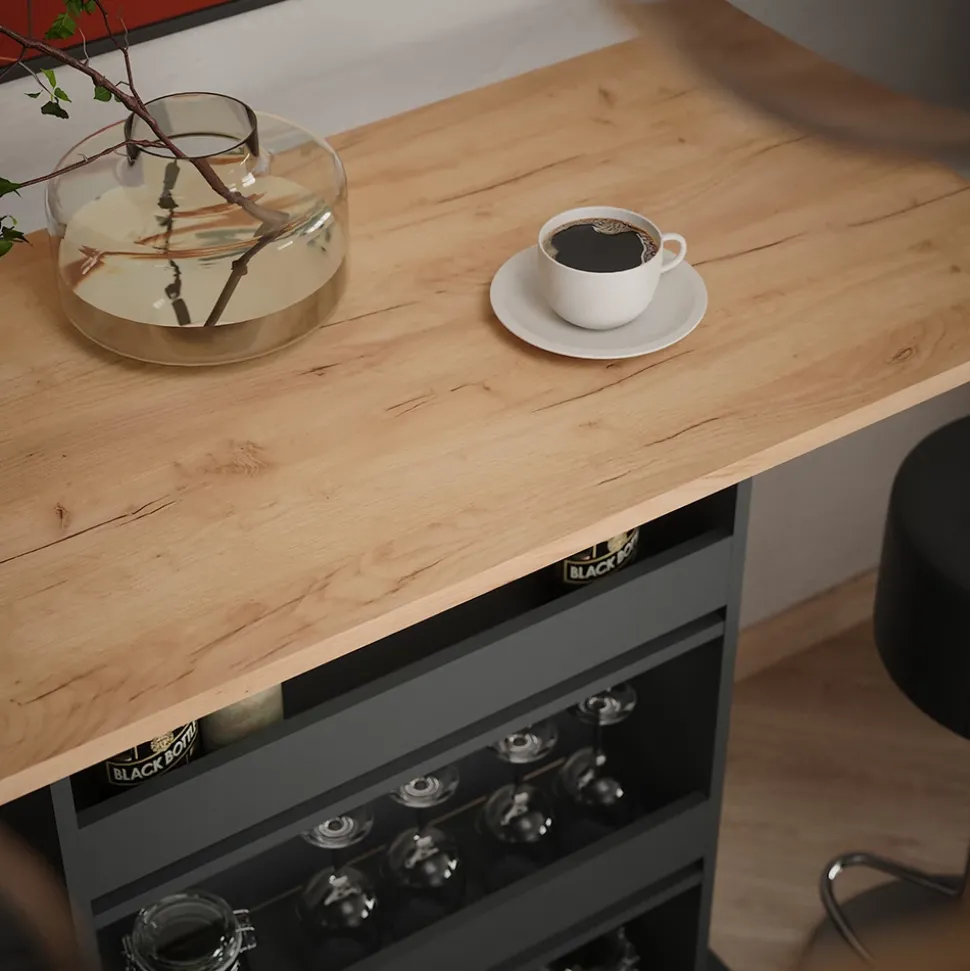 Bartisch-Set Repose Goldkraft Eiche/Anthrazit 110 x 55 cm mit 2 Barhockern Vicco