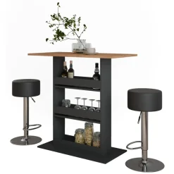 Bartisch-Set Repose Goldkraft Eiche/Anthrazit 110 x 55 cm mit 2 Barhockern Vicco